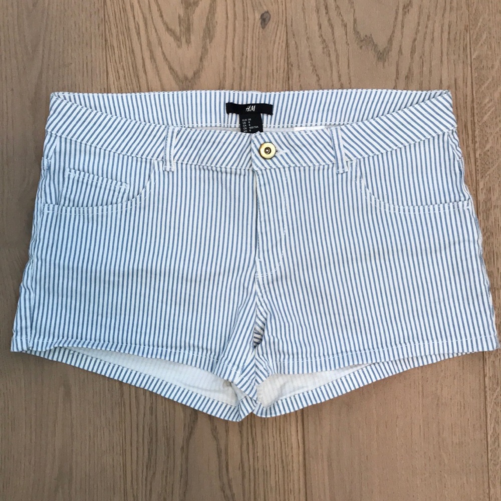 White and Blue Striped Shorts